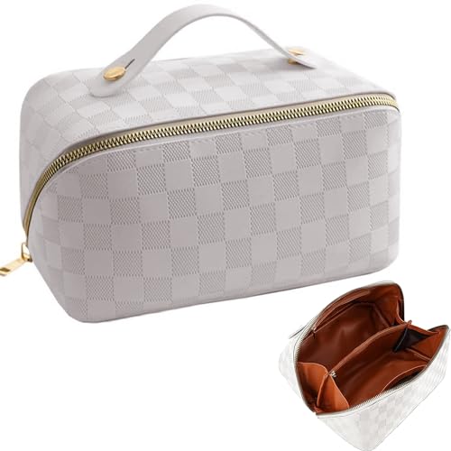 Norhogo Multifunktions Reise Kosmetiktasche Mit Großem Fassungsvermögen, Tragbare schminktasche Makeup Tasche mit FäChern Pu Leder Kosmetiktasche Damen für Kosmetik-Reisetasche PU-Leder Innere von Norhogo
