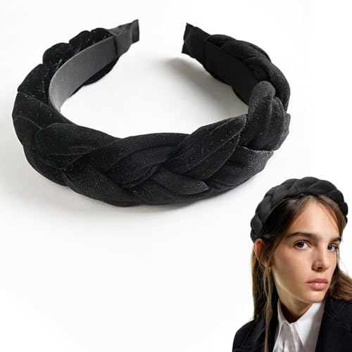 Norhogo Samt Haarreif Geflochten Stirnband Breit Haarband, geflochten, Samt Geflochtenes Stirnband Braid Haarband Breit Vintage Haarreifen Haarzubehör für Frauen Mädchen Mode (Schwarz) von Norhogo