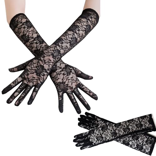 Norhogo Spitze Handschuhe Braut Arbeitskleidung Zubehör Damen Spitze Handschuhe, elegante bestickte Spitze Braut Handschuhe für ein Halloween-Kostüm Party Tanz (Schwarz) von Norhogo