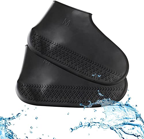 Norhogo Wasserdichte Silikon-Überschuhe für Schuhe, rutschfest, wiederverwendbar, waschbar, geeignet für Regentage und Schnee im Freien Herren Damen (M, Schwarz), Schwarz , Medium von Norhogo