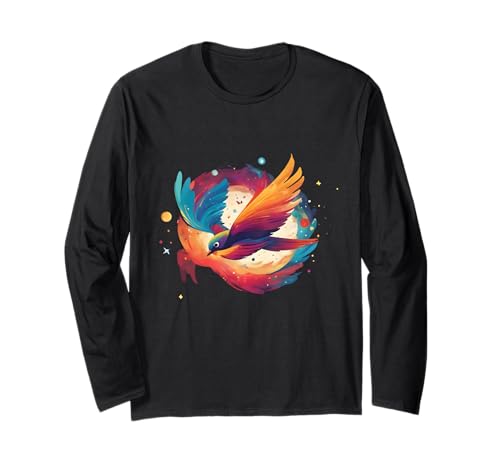Teenager Mädchen Kleidung Trend Vogel Regenbogen Kunst Damen Langarmshirt von Nori Artwork: Bedruckte Kleidung mit Tiermotive