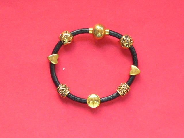 Sga062 - Armband-Rundleder-Modulperlen Vergoldet von NorikasFundgrube