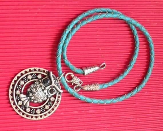 Sgh062 - 4 Mm Türkisbolaband Mit Eulenanhänger von NorikasFundgrube