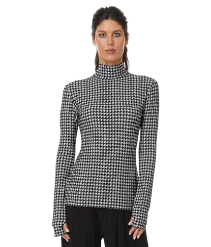 Norma Kamali Damen Slim Fit Langarm Turtle Top, Großes Hahnentrittmuster, Klein von Norma Kamali