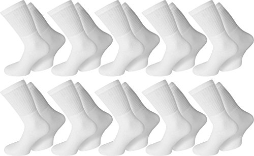 normani 20 Paar Arbeits- Freizeit - Sportsocken Tennissocken in Schwarz oder Weiß Farbe Weiß Größe 39/42 von normani