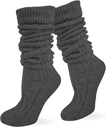 normani Kurze oder Lange Trachtensocken Trachtenstrümpfe Zopf Muster Socken meliert Farbe Anthrazit extra lang Größe 43/46 von normani