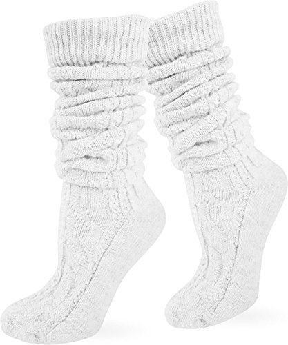 normani Kurze oder Lange Trachtensocken Trachtenstrümpfe Zopf Muster Socken meliert Farbe Weiß extra lang Größe 43/46 von normani