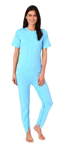 Normann Care Damen Pflegeoverall Kurzarm Pyjama mit Langen Bein und Reißverschluss am Rücken und Bein, Farbe:türkis, Größe:L von Normann Care