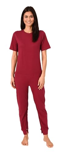 Normann Care Damen Pflegeoverall Kurzarm Schlafanzug mit Langen Bein und Reißverschluss am Bein, Farbe:Beere, Größe:L von Normann Care
