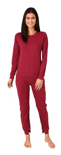 Normann Care Damen Pflegeoverall Langarm Einteiler Schlafanzug mit Reissverschluss am Rücken und Bein, Farbe:Beere, Größe:S von Normann Care