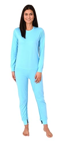 Normann Care Damen Pflegeoverall Langarm Einteiler Schlafanzug mit Reissverschluss am Rücken und Bein, Farbe:türkis, Größe:XS von Normann Care
