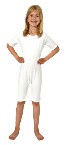 Normann Care Kinder Pyjama Pflegebody Kurzarm - Unisex - mit diagonalem Reißverschluss am Rücken, Farbe:Weiss, Größe:176 von Normann Care
