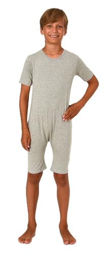 Normann Care Kinder Pyjama Pflegebody Kurzarm - Unisex - mit diagonalem Reißverschluss am Rücken, Farbe:grau, Größe:176 von Normann Care