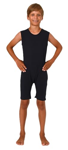 Normann Care Kinder Pyjama Pflegebody ohne Ärmel - Unisex - mit Beinreißverschluss, Farbe:Navy, Größe:128 von Normann Care