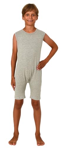 Normann Care Kinder Pyjama Pflegebody ohne Ärmel - Unisex - mit Beinreißverschluss, Farbe:grau, Größe:128 von Normann Care