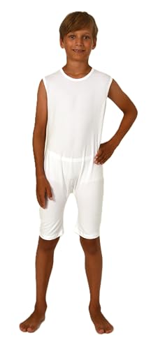 Normann Care Kinder Pyjama Pflegebody ohne Ärmel - Unisex - mit diagonalem Reißverschluss am Rücken, Farbe:Weiss, Größe:140 von Normann Care