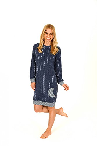 Normann Damen Frottee Nachthemd Langarm mit Tupfen - auch in Übergrössen bis 60/62-213 93 200, Größe:56/58;Farbe:Tupfen Jeans von Normann