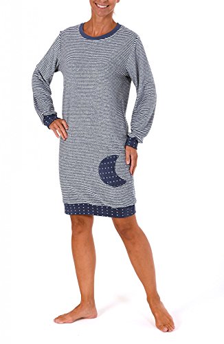 Normann Damen Frottee Nachthemd Langarm mit Tupfen - auch in Übergrössen bis 60/62-213 93 200, Größe:40/42;Farbe:Ringel Jeans von Normann