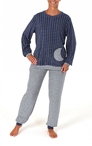 Normann Damen Frottee Pyjama lang mit Bündchen - auch in Übergrössen bis 60/62-201 93 200, Größe:36/38;Farbe:Tupfen Jeans von Normann