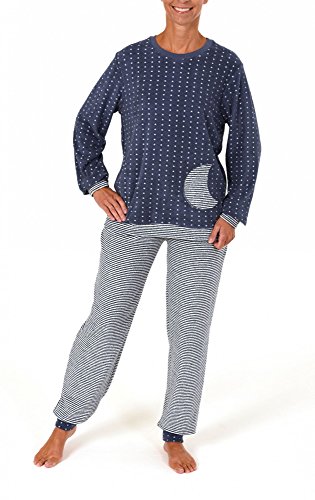 Normann Damen Frottee Pyjama lang mit Bündchen - auch in Übergrössen bis 60/62-201 93 200, Größe:40/42;Farbe:Tupfen Jeans von Normann