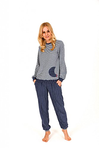 Normann Damen Frottee Pyjama lang mit Bündchen - auch in Übergrössen bis 60/62-201 93 200, Größe:48/50;Farbe:Ringel Jeans von Normann