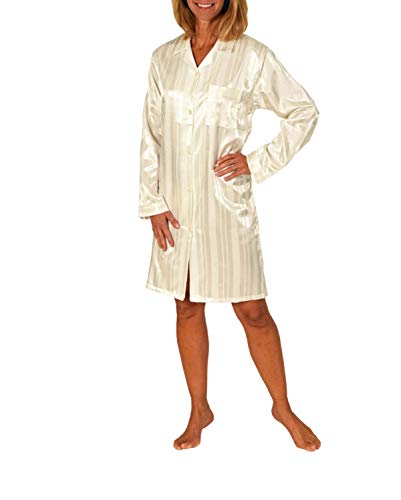 Normann Satin Kurznachthemd Bigshirt - Streifendessin - innen angeraut 213 94 010, Größe:44/46, Farbe:Champagner von Normann