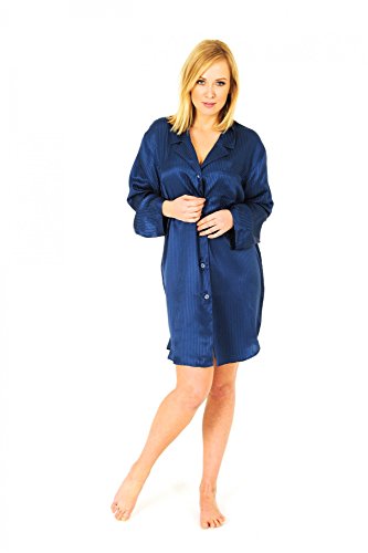 Normann Satin Kurznachthemd Bigshirt - Streifendessin - innen angeraut 213 94 010, Größe:40/42, Farbe:Marine von Normann