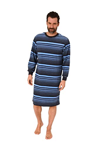Herren Frottee Nachthemd mit Rundhals, Langarm mit Bündchen, Streifen, Blau, 69740, Gr. 56 von Normann Germany