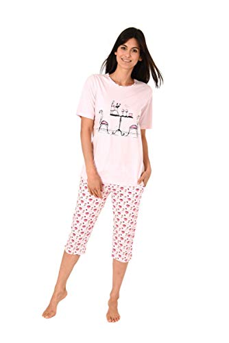 Normann Germany Damen Capri-Pyjama mit Rundhals, Kurzarm, Uni, Hose Allover, Rose, 62988, Gr. L 44/46 von Normann Germany