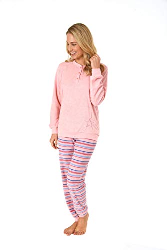 Normann Germany Damen Frottee Pyjama, Knopfleiste, Hose in Ringel-Optik, Rose, 63869, Gr. XL 48/50 von Normann Germany