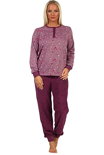 Normann Germany Damen Frottee Pyjama mit Knopfleiste, OT: Stern, Uni Hose, Beere, 68060, Gr. XL 48/50 von Normann Germany