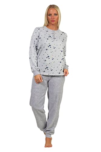 Normann Germany Damen Frottee Pyjama mit Knopfleiste, OT: Stern, Uni Hose, Grau, 68060, Gr. L 44/46 von Normann Germany