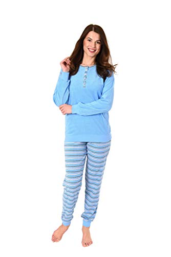 Normann Germany Damen Frottee Pyjama mit Knopfleiste, Uni Oberteil, Blau, 62282, Gr. L 44/46 von Normann Germany