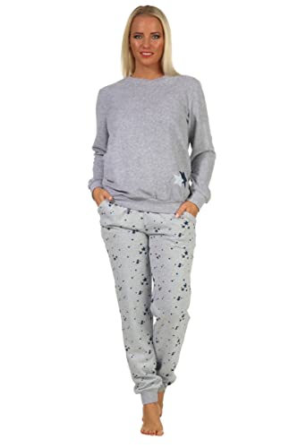 Normann Germany Damen Frottee Pyjama mit Rundhals, OT: Uni, Hose mit Stern Allover, Grau, 68057, Gr. L 44/46 von Normann Germany