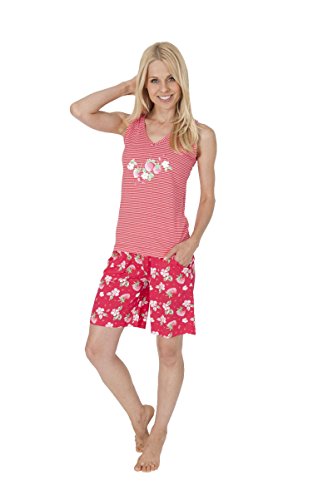 Normann Germany Damen Shorty Pyjama mit Top, V-Hals, Geblümter Hose, Rot, 56751, Gr. XS 32/34 von Normann Germany