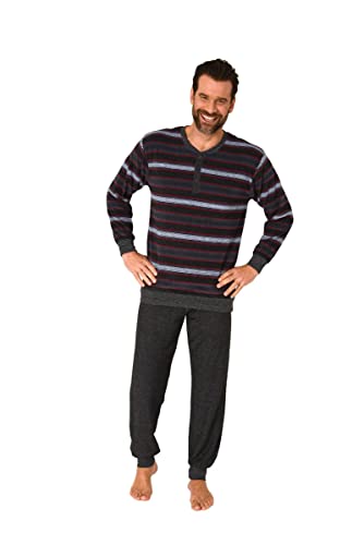 Normann Germany Herren Frottee Pyjama mit Knopfleiste, Streifen, Uni Hose, Rot, 68669 Gr. 56 von Normann Germany