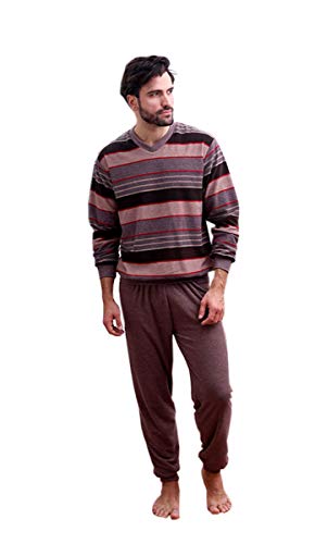 Normann Germany Herren Frottee Pyjama mit V-Hals, Langarm, Streifen, Sand, 64367, Gr. 50 von Normann Germany
