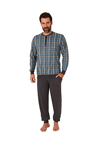 Normann Germany Herren Pyjama mit Knopfleiste, Langarm, Karo, Blau, 68874, Gr. 56 von Normann Germany