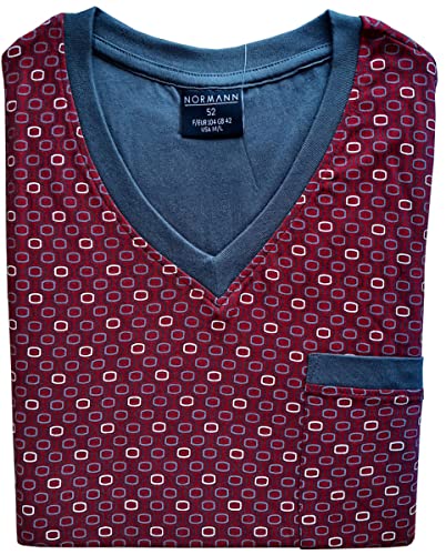 Normann Germany Herren Pyjama mit V-Hals, Allover, Uni Hose, Rot, 67783, Gr. 58 von Normann Germany