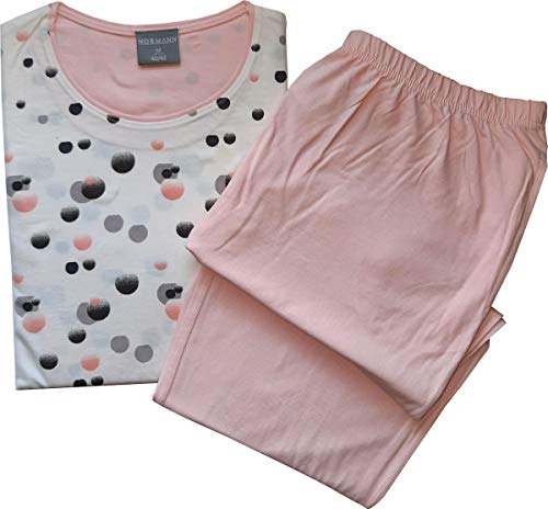 Normann Germany Ü Damen Capri Pyjama mit Rundhals, Kurzarm, Punkte, Uni Hose, Beige/Rose, 66585, Gr. 4XL 60/62 von Normann Germany