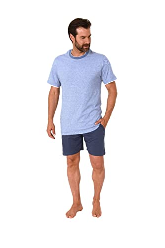 Normann Germany Ü Herren Shorty Pyjama mit Rundhals, Melange, Uni Hose, Blau, 68785, Gr. 60 von Normann Germany