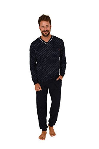 Normann Germany Übergrößen Herren Pyjama mit V-Hals, Allover, Langarm, Uni Hose, Marine, 58821, Gr. 70 von Normann Germany