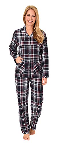 Damen Flanell Pyjama Schlafanzug kariert –- auch in Übergrössen - 281 201 95 247, Farbe:dunkelgrau, Größe2:60/62 von Normann