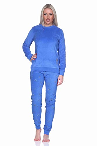 Damen Frottee Schlafanzug Langarm Pyjama mit Bündchen - auch in Übergrössen, Farbe:blau, Größe:36-38 von Normann