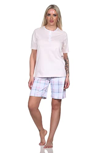 Damen Kurzarm Pyjama Shorty mit Karierter Hose aus Jersey - auch in Übergrössen, Farbe:rosa, Größe:36-38 von Normann