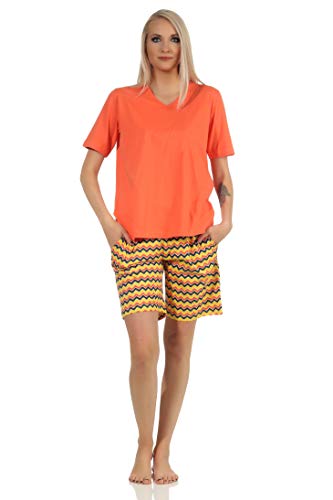 Damen Kurzarm Schlafanzug Shorty Pyjama im Ethnostyle - auch in Übergrössen - 112 205 899, Farbe:orange, Größe:44-46 von Normann