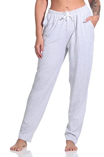 Damen Schlafanzug Pyjama Hose lang Mix & Match in Streifenoptik - perfekt zu kombinieren, Farbe:grau-Melange, Größe:36-38 von Normann