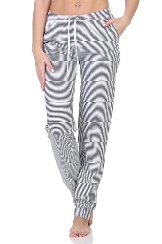 Damen Schlafanzug Pyjama Hose lang Mix & Match - perfekt zu kombinieren, Farbe:Streifen_Marine, Größe:44-46 von Normann