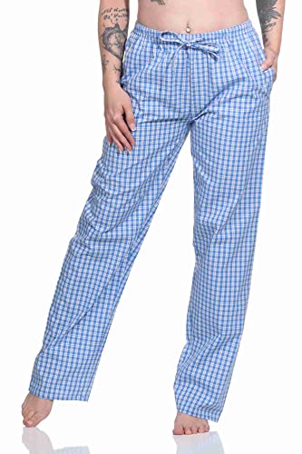 Damen Schlafanzug Pyjama Hose lang gewebt aus Baumwolle - ideal zum relaxen, Farbe:blau, Größe:44-46 von Normann