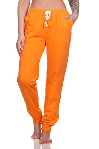 Damen Schlafanzug Pyjama Hose lang in unifarben - perfekt zu kombinieren, Farbe:orange, Größe:36-38 von Normann